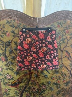 LOFT Floral Embroidered Mini Skirt - Black with Pink Floral